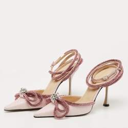 مملوكة مسبقًا Mach & Mach Pink Glitter Crystal Embellished Double Bow Ankle Wrap Pumps Size 39
