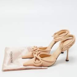 Pre Owned Mach & Mach Beige Leather Double Bow Ankle Strap Pumps Size 40