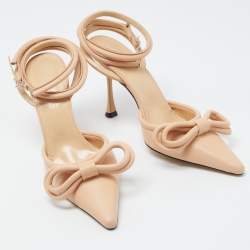 Pre Owned Mach & Mach Beige Leather Double Bow Ankle Strap Pumps Size 40