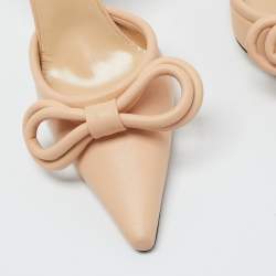 Pre Owned Mach & Mach Beige Leather Double Bow Ankle Strap Pumps Size 40