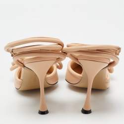 Pre Owned Mach & Mach Beige Leather Double Bow Ankle Strap Pumps Size 40