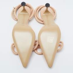 Pre Owned Mach & Mach Beige Leather Double Bow Ankle Strap Pumps Size 40