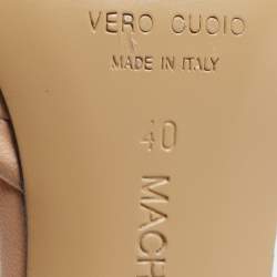 Pre Owned Mach & Mach Beige Leather Double Bow Ankle Strap Pumps Size 40