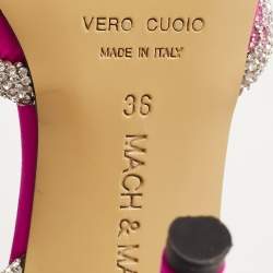 Pre Owned Mach & Mach Pink Satin Crystal Bow Ankle Wrap Pumps Size 36