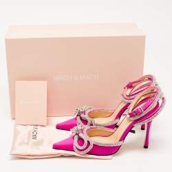 Pre Owned Mach & Mach Pink Satin Crystal Bow Ankle Wrap Pumps Size 36