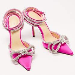 Pre Owned Mach & Mach Pink Satin Crystal Bow Ankle Wrap Pumps Size 36