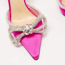 Pre Owned Mach & Mach Pink Satin Crystal Bow Ankle Wrap Pumps Size 36