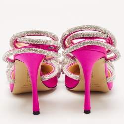 Pre Owned Mach & Mach Pink Satin Crystal Bow Ankle Wrap Pumps Size 36