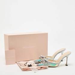 Pre Owned Mach & Mach Muliticolor PVC Crystal Embellished Slide Sandals Size 38.5