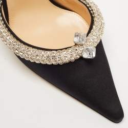 Pre Owned Mach & Mach Black Satin Georgia Crystal Embellished Slingback Pumps Size 39
