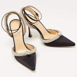 Pre Owned Mach & Mach Black Satin Georgia Crystal Embellished Slingback Pumps Size 39