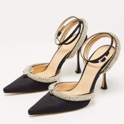 Pre Owned Mach & Mach Black Satin Georgia Crystal Embellished Slingback Pumps Size 39