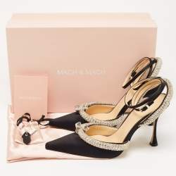 Pre Owned Mach & Mach Black Satin Georgia Crystal Embellished Slingback Pumps Size 39