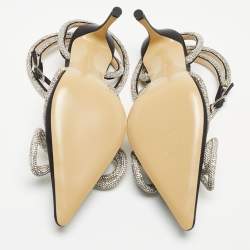 مملوكة مسبقًا Mach & Mach Satin Double Bow Crystal Embellished Ankle Tie Pumps Size 38