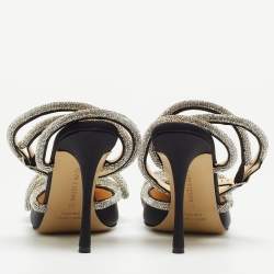 مملوكة مسبقًا Mach & Mach Satin Double Bow Crystal Embellished Ankle Tie Pumps Size 38