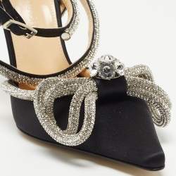 مملوكة مسبقًا Mach & Mach Satin Double Bow Crystal Embellished Ankle Tie Pumps Size 38