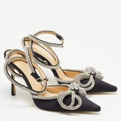 مملوكة مسبقًا Mach & Mach Satin Double Bow Crystal Embellished Ankle Tie Pumps Size 38