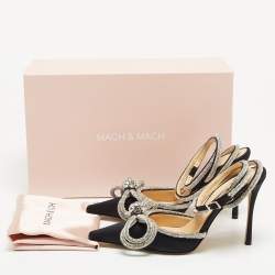 مملوكة مسبقًا Mach & Mach Satin Double Bow Crystal Embellished Ankle Tie Pumps Size 38
