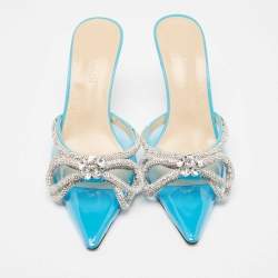 Mach & Mach Blue PVC Crystal Embellished Double Bow Mules Size 39