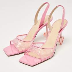 Pre Owned Mach & Mach Pink PVC and Patent Hearts Print Slingback Sandals Size 39