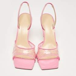 Pre Owned Mach & Mach Pink PVC and Patent Hearts Print Slingback Sandals Size 39