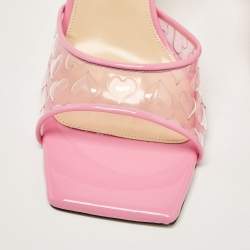 Pre Owned Mach & Mach Pink PVC and Patent Hearts Print Slingback Sandals Size 39