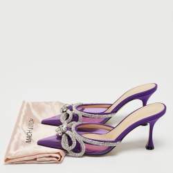 Pre Owned Mach & Mach Purple PVC Crystal Embellished Double Bow Mules Size 36.5