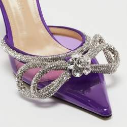 Pre Owned Mach & Mach Purple PVC Crystal Embellished Double Bow Mules Size 36.5
