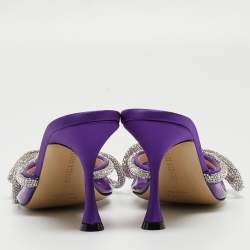Pre Owned Mach & Mach Purple PVC Crystal Embellished Double Bow Mules Size 36.5