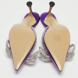 Pre Owned Mach & Mach Purple PVC Crystal Embellished Double Bow Mules Size 36.5
