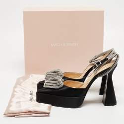 Pre Owned Mach & Mach Black Satin Triple Hear Embellished Ankle Strap Pumps Size 41