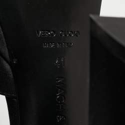 Pre Owned Mach & Mach Black Satin Triple Hear Embellished Ankle Strap Pumps Size 41