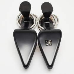 Pre Owned Mach & Mach Black Satin Triple Hear Embellished Ankle Strap Pumps Size 41