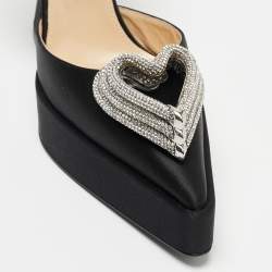 Pre Owned Mach & Mach Black Satin Triple Hear Embellished Ankle Strap Pumps Size 41