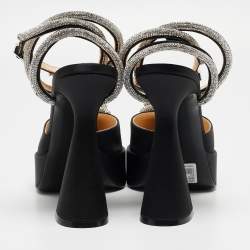 Pre Owned Mach & Mach Black Satin Triple Hear Embellished Ankle Strap Pumps Size 41