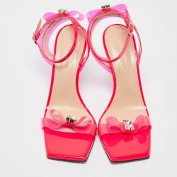 مملوكة مسبقًا Mach & Mach Pink PVC and Patent French Bow Square Toe Sandals Size 39