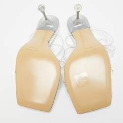 Pre Owned Mach & Mach Silver PVC and Patent Leather Crystals Embellished Slide Sandals Size 38