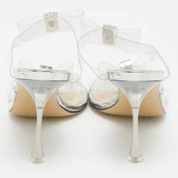 Pre Owned Mach & Mach Silver PVC and Patent Leather Crystals Embellished Slide Sandals Size 38