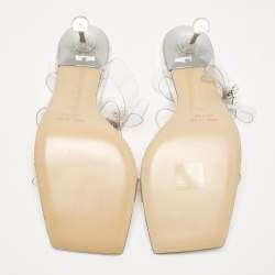 مملوكة مسبقًا Mach & Mach Transparent PVC French Triple Bow Slide Sandals Size 38.5