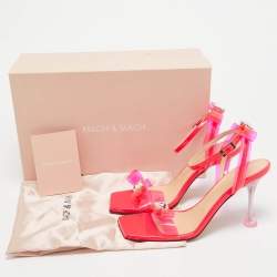 Mach & Mach Neon Pink PVC and Patent Leather French Bow Square Sandals Size 38.5