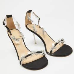 Mach & Mach Transparent PVC and Satin Floating Crystal Bow Sandals Size 39
