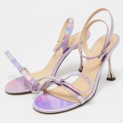 Pre Owned Mach & Mach Iridescent Purple Patent Leather and PVC French Bow Sandals Size 37.5