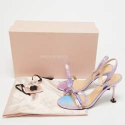 Pre Owned Mach & Mach Iridescent Purple Patent Leather and PVC French Bow Sandals Size 37.5