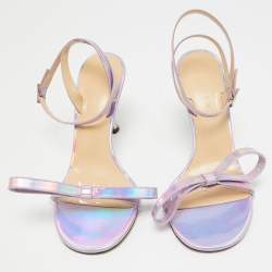 Pre Owned Mach & Mach Iridescent Purple Patent Leather and PVC French Bow Sandals Size 37.5