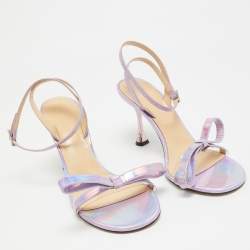 Pre Owned Mach & Mach Iridescent Purple Patent Leather and PVC French Bow Sandals Size 37.5