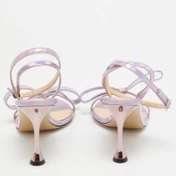 Pre Owned Mach & Mach Iridescent Purple Patent Leather and PVC French Bow Sandals Size 37.5