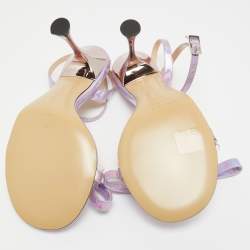 Pre Owned Mach & Mach Iridescent Purple Patent Leather and PVC French Bow Sandals Size 37.5