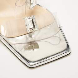 Mach & Mach Silver PVC and Patent Leather French Triple Bow Sandals Size 36.5