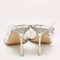 Mach & Mach Silver PVC and Patent Leather French Triple Bow Sandals Size 36.5