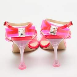 Mach & Mach Neon Pink PVC and Patent Leather French Bow Sandals Size 38